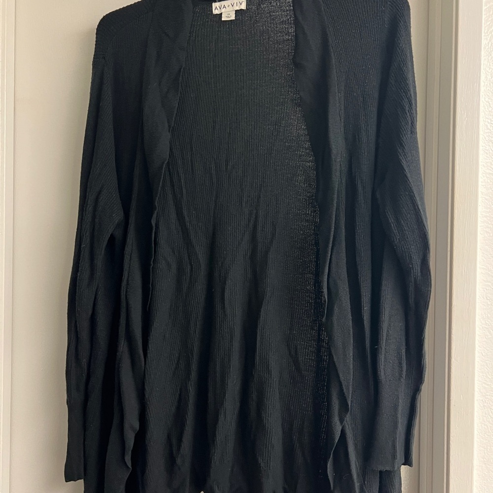Ava & Viv Black Cardigan Sweater Lightweight Knit